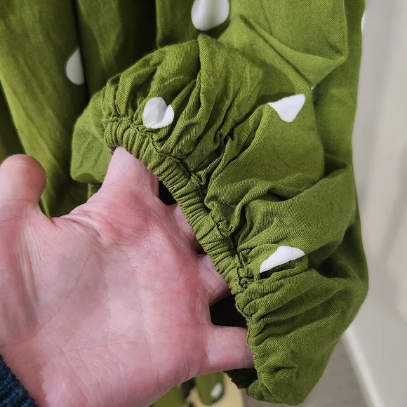 Bohemian Traders Green with White Poka Dot Dress/Size Large - Picture 3 of 10